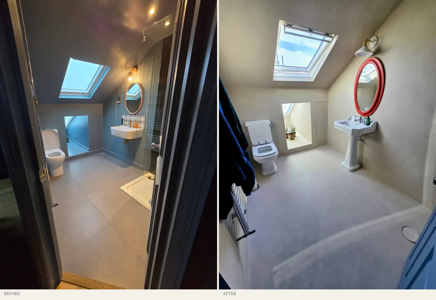 Master bathroom — before & after in SW6