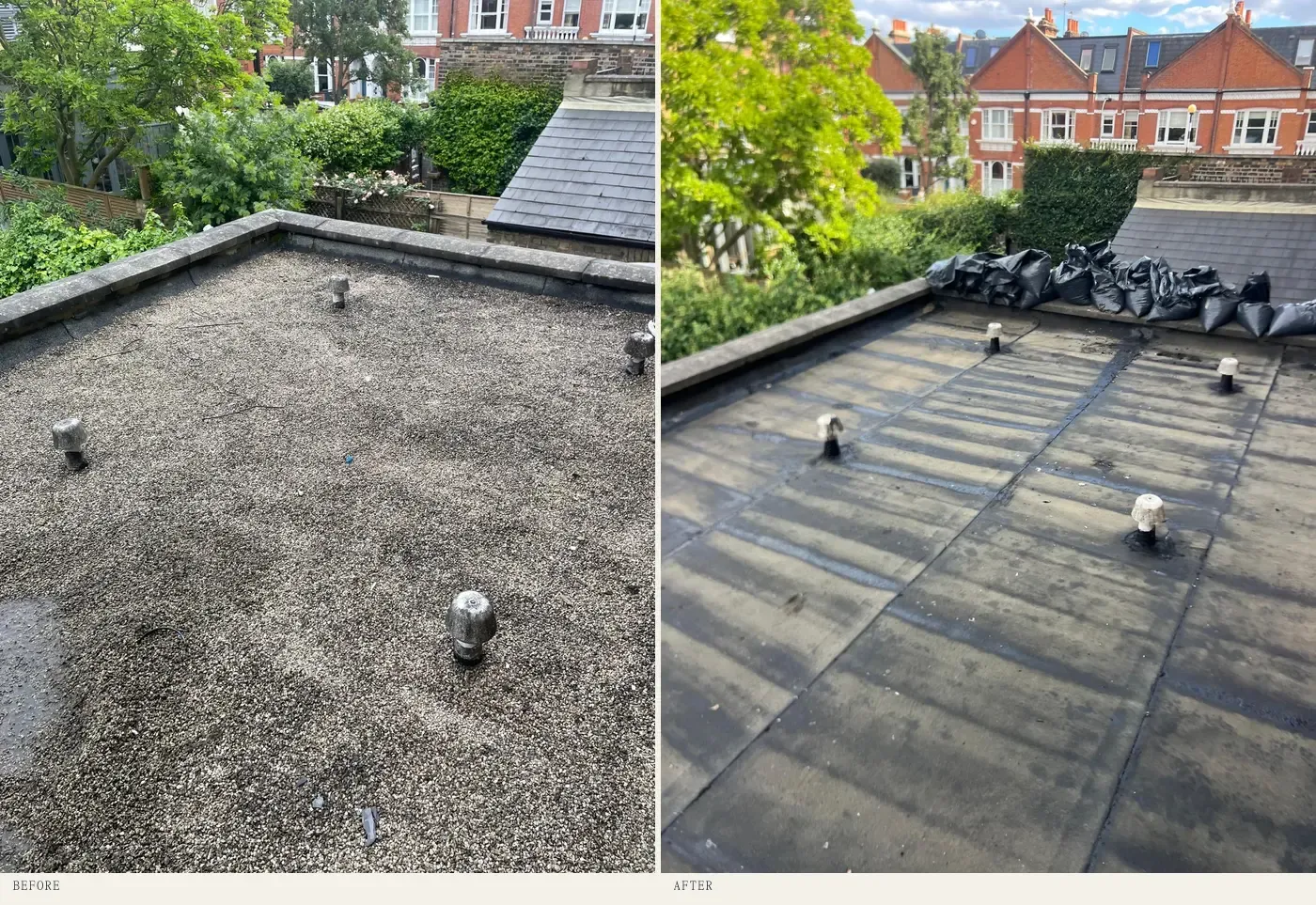 Flat roof recovered — before & after in SW6