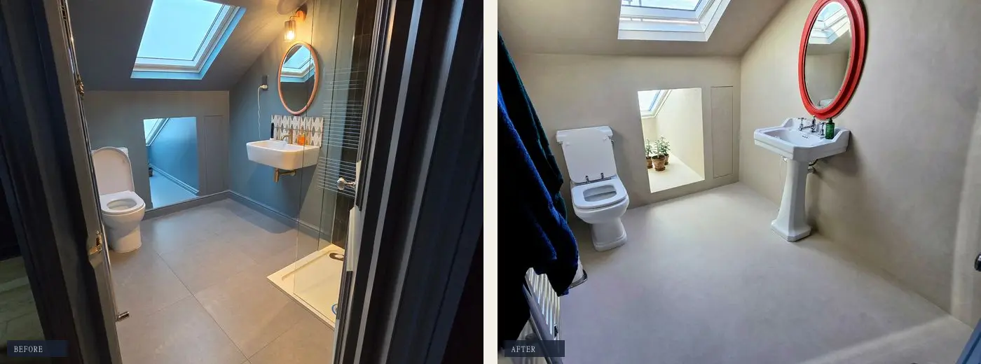 Master bathroom — before & after in SW6